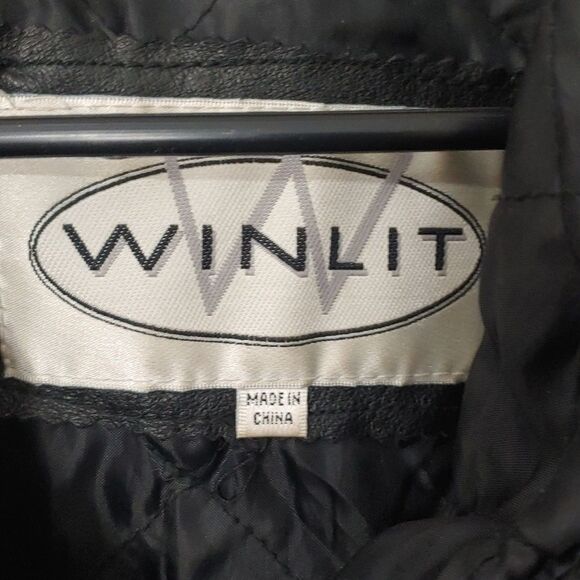 VTG Winlit Black Leather Jacket Unisex Hooded Trench Coat Size M - Picture 2 of 7